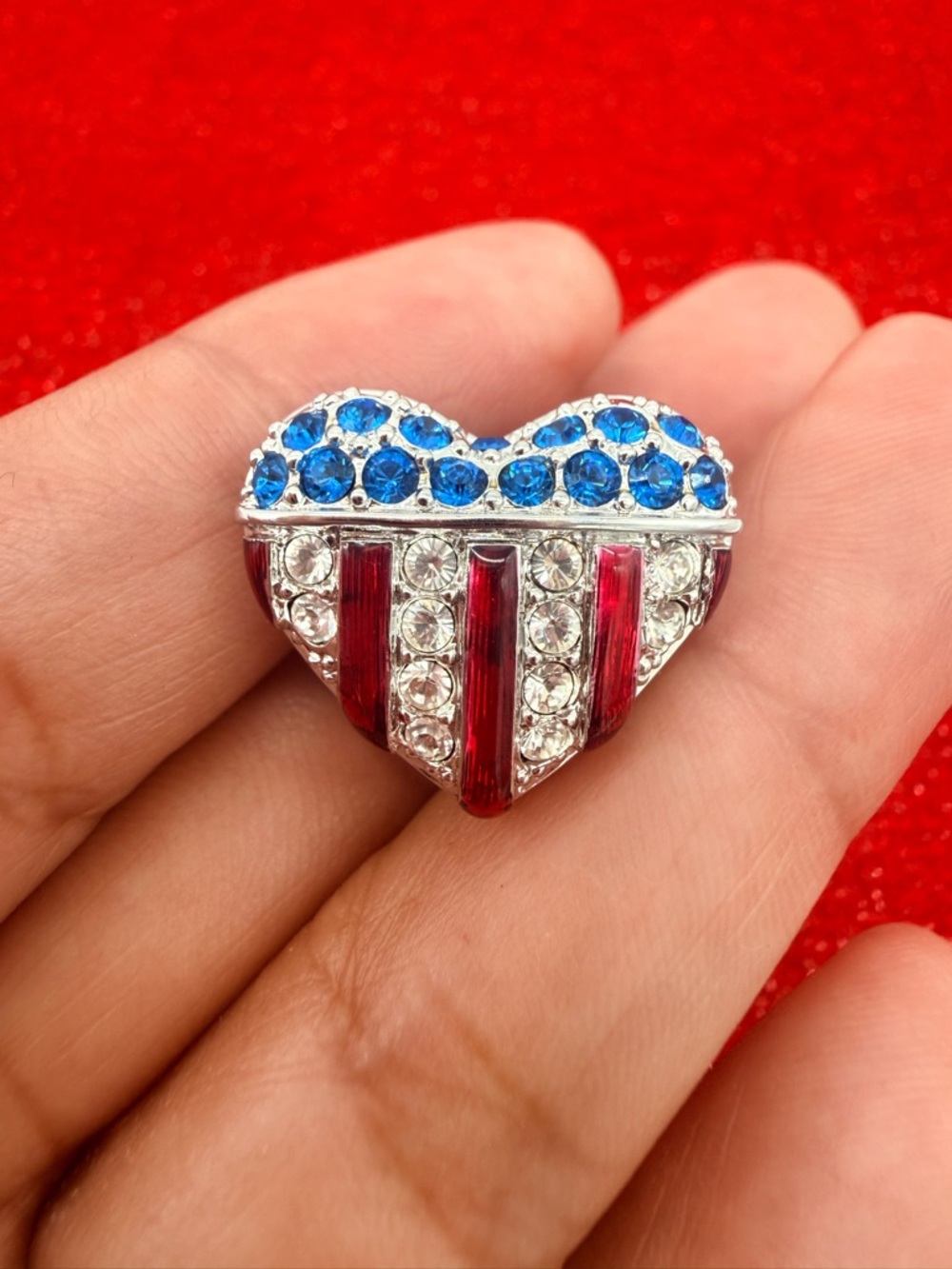 Swarovski Blue and Red Heart Crystal Brooch